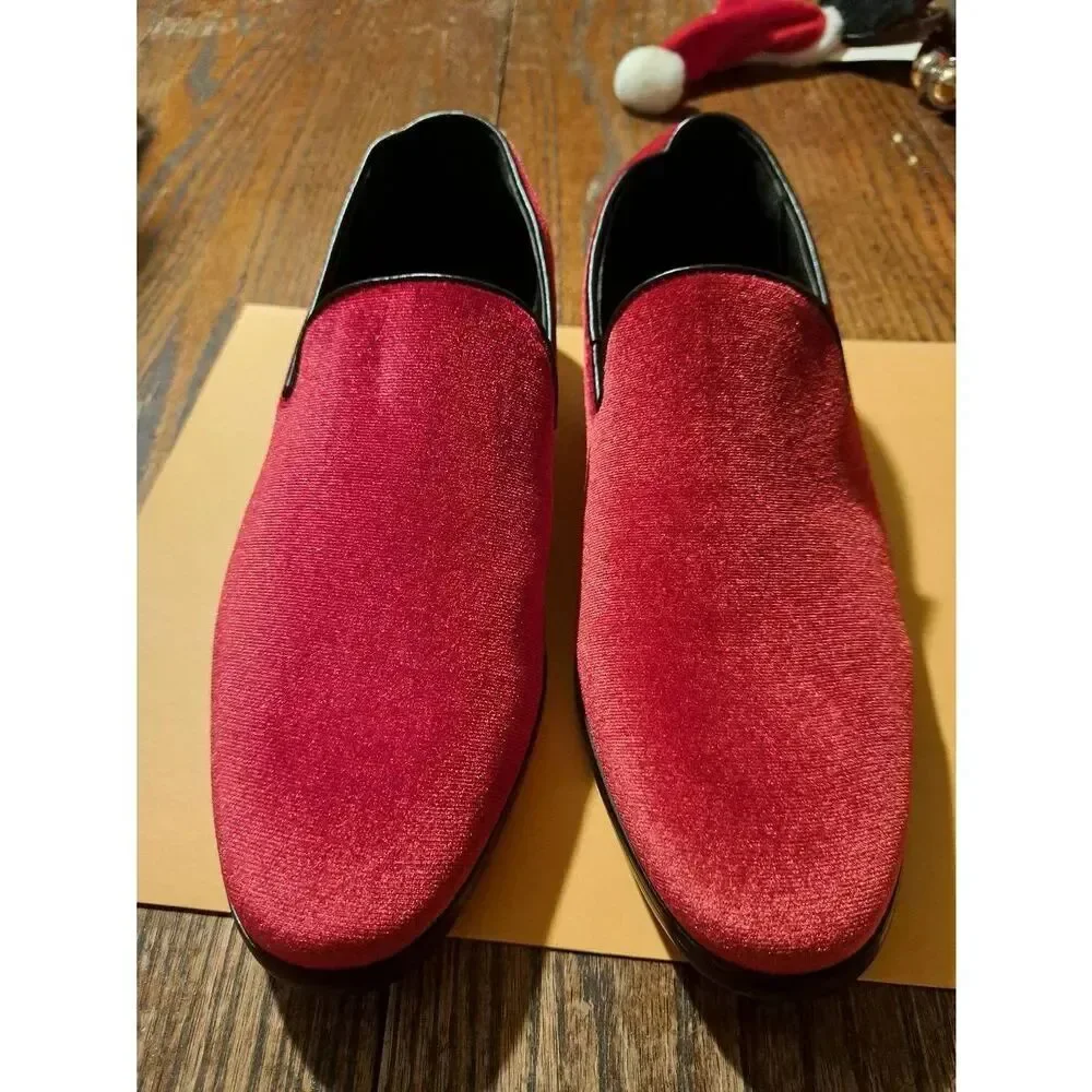 Alberto Fellini Mens Red Velvet Dress Loafers Size 7.5 Formal Shoes Christmas